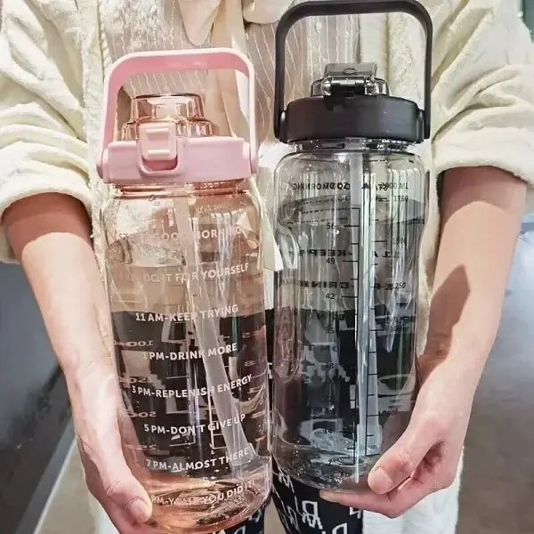 2L Water Bottle Portable Straw with Time Marker for Fitness