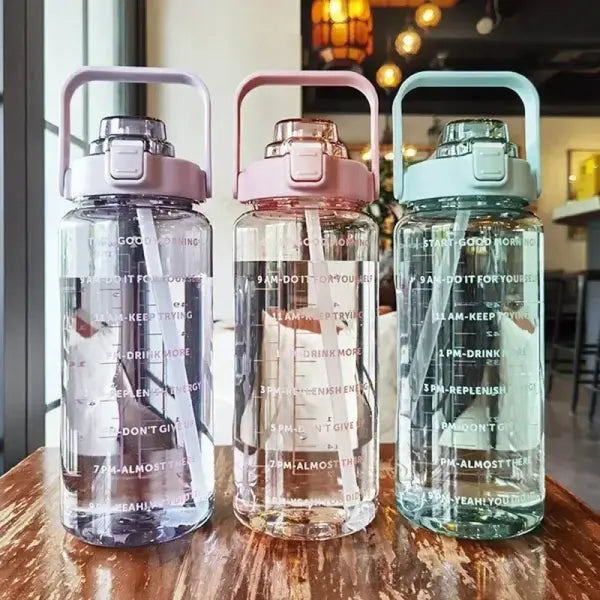 2L Water Bottle Portable Straw with Time Marker for Fitness
