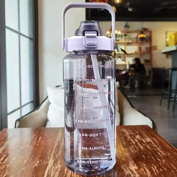 2L Water Bottle Portable Straw with Time Marker for Fitness - Purple