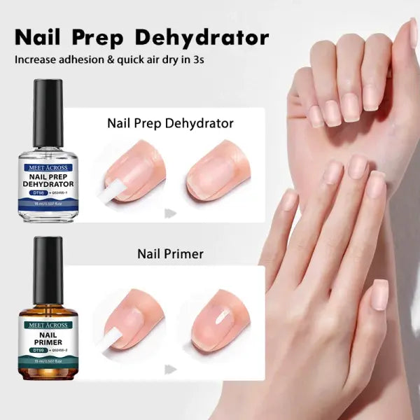 2pc 15ml Nail Primer & Nail Prep Dehydrator No Need Lamp to Dry Natural Dry Long Lasting Nail Art Functional Manicure