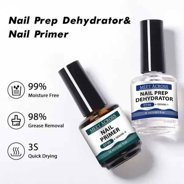 2pc 15ml Nail Primer & Nail Prep Dehydrator No Need Lamp to Dry Natural Dry Long Lasting Nail Art Functional Manicure