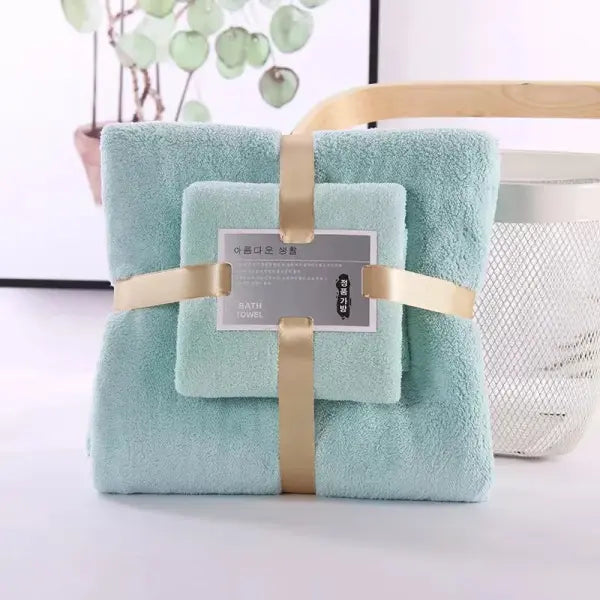 2pc bath towels coral velvet set for hotel spa - Green / 70x140cm 35X75CM