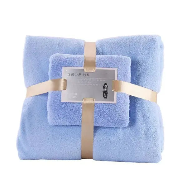 2pc bath towels coral velvet set for hotel spa - Blue / 70x140cm 35X75CM