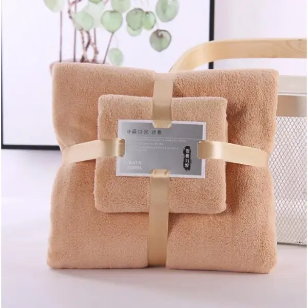 2pc bath towels coral velvet set for hotel spa - BROWN / 70x140cm 35X75CM