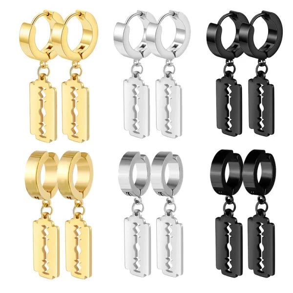 2pc Korean Fashion Stainless Steel Razor Blade Pendant Earrings – Punk Unisex Gothic Studs
