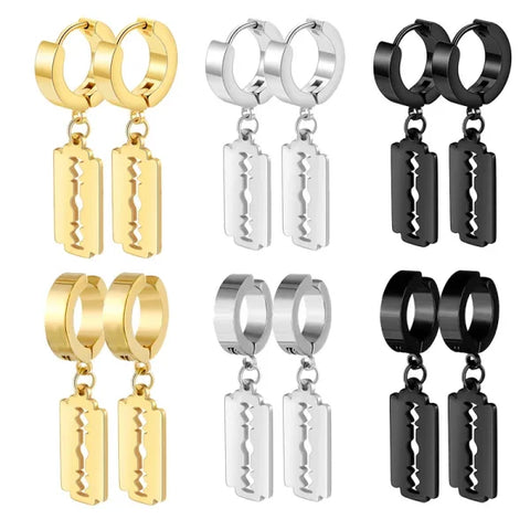 2pc Korean Fashion Stainless Steel Razor Blade Pendant Earrings – Punk Unisex Gothic Studs