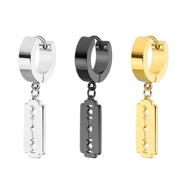2pc Korean Fashion Stainless Steel Razor Blade Pendant Earrings – Punk Unisex Gothic Studs - Himpall