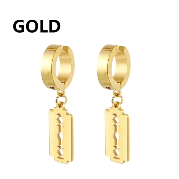 2pc Korean Fashion Stainless Steel Razor Blade Pendant Earrings – Punk Unisex Gothic Studs - Himpall
