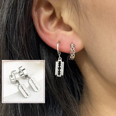 2pc Korean Fashion Stainless Steel Razor Blade Pendant Earrings – Punk Unisex Gothic Studs - Himpall