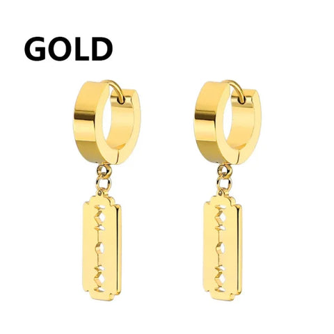 2pc Korean Fashion Stainless Steel Razor Blade Pendant Earrings – Punk Unisex Gothic Studs - type3