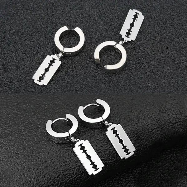 2pc Korean Fashion Stainless Steel Razor Blade Pendant Earrings – Punk Unisex Gothic Studs - Himpall