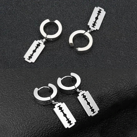 2pc Korean Fashion Stainless Steel Razor Blade Pendant Earrings – Punk Unisex Gothic Studs