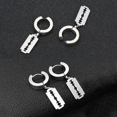 2pc Korean Fashion Stainless Steel Razor Blade Pendant Earrings – Punk Unisex Gothic Studs - Himpall