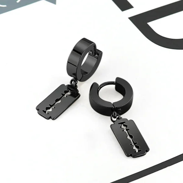 2pc Korean Fashion Stainless Steel Razor Blade Pendant Earrings – Punk Unisex Gothic Studs - Himpall