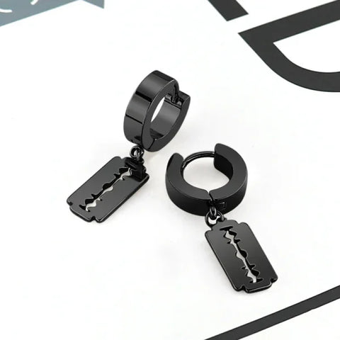 2pc Korean Fashion Stainless Steel Razor Blade Pendant Earrings – Punk Unisex Gothic Studs