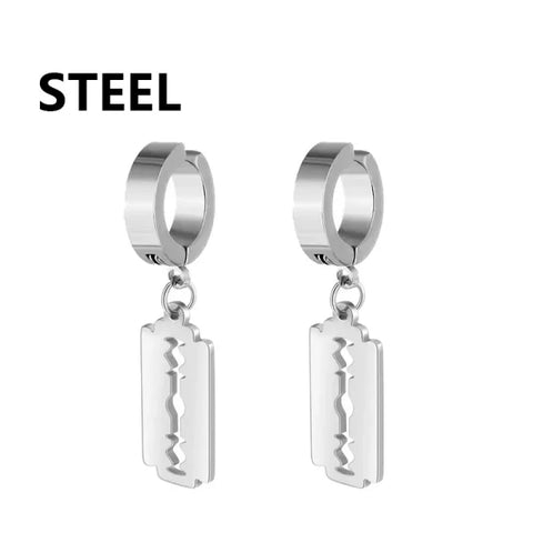 2pc Korean Fashion Stainless Steel Razor Blade Pendant Earrings – Punk Unisex Gothic Studs - type7