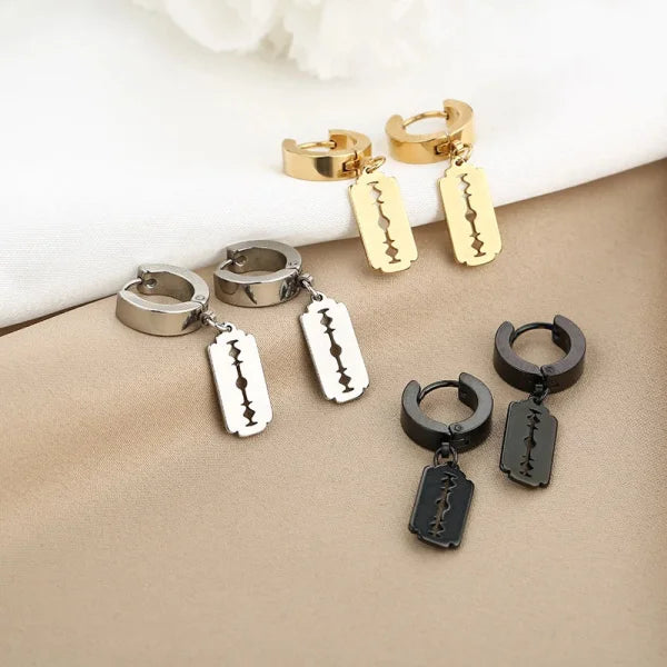 2pc Korean Fashion Stainless Steel Razor Blade Pendant Earrings – Punk Unisex Gothic Studs - Himpall