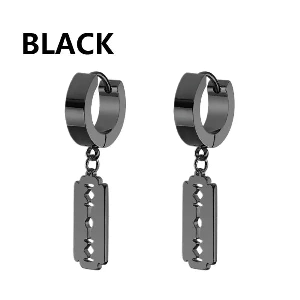 2pc Korean Fashion Stainless Steel Razor Blade Pendant Earrings – Punk Unisex Gothic Studs - Himpall