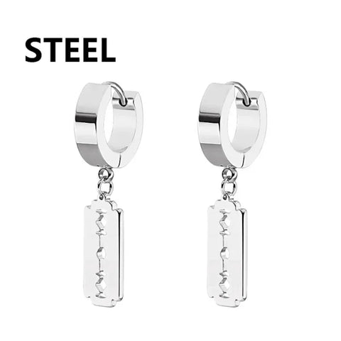 2pc Korean Fashion Stainless Steel Razor Blade Pendant Earrings – Punk Unisex Gothic Studs - type1