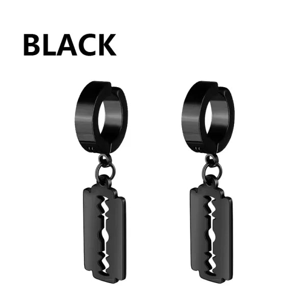 2pc Korean Fashion Stainless Steel Razor Blade Pendant Earrings – Punk Unisex Gothic Studs - type8