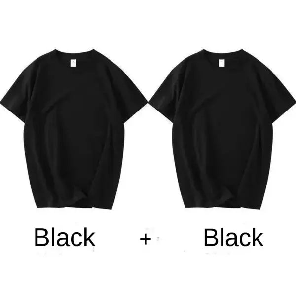 2PCS 100% Cotton T-Shirts – Unisex Solid Color Short Sleeve Loose Fit Round Neck Casual Tops - 2pcs Black / M 45-55KG