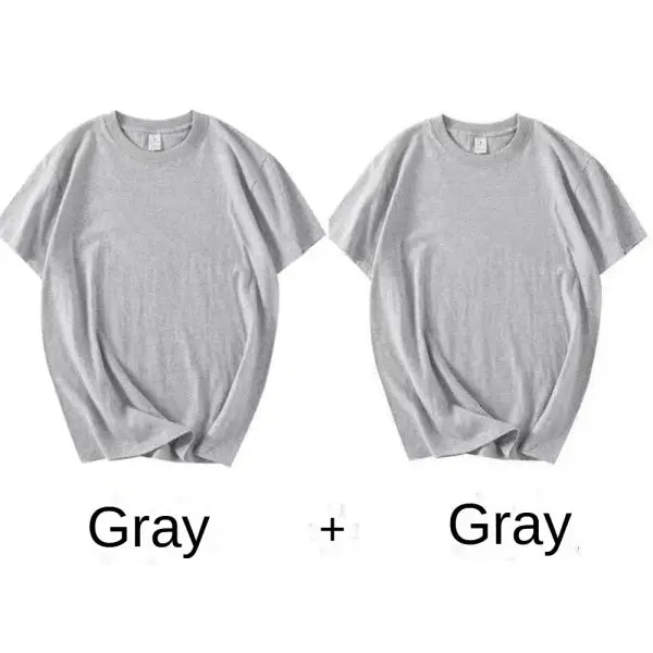 2PCS 100% Cotton T-Shirts – Unisex Solid Color Short Sleeve Loose Fit Round Neck Casual Tops - 2pcs Gray / M 45-55KG