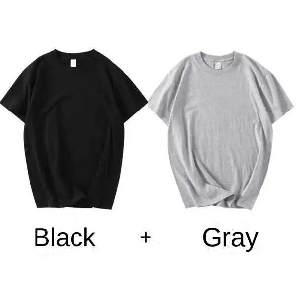 2PCS 100% Cotton T-Shirts – Unisex Solid Color Short Sleeve Loose Fit Round Neck Casual Tops - Black Gray / M 45-55KG
