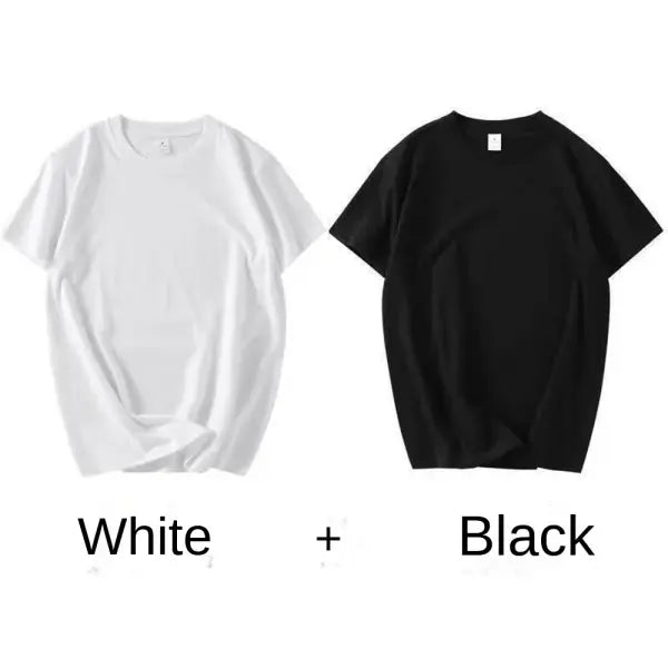 2PCS 100% Cotton T-Shirts – Unisex Solid Color Short Sleeve Loose Fit Round Neck Casual Tops - White Black / 4XL