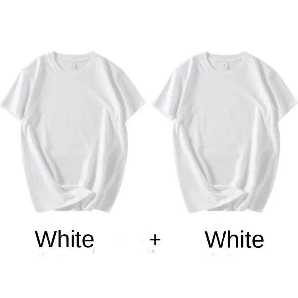 2PCS 100% Cotton T-Shirts – Unisex Solid Color Short Sleeve Loose Fit Round Neck Casual Tops - 2pcs White / 2XL 70-80KG