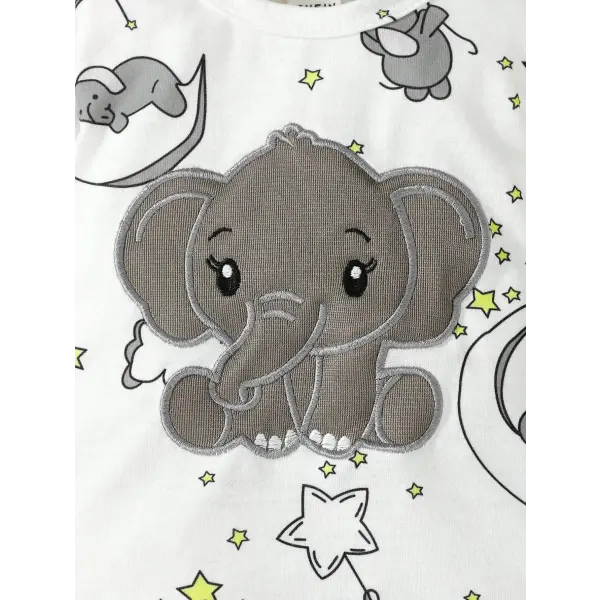 2pcs Baby Cute Cartoon Elephant Pattern Embroidery Long Sleeve Romper With Hat