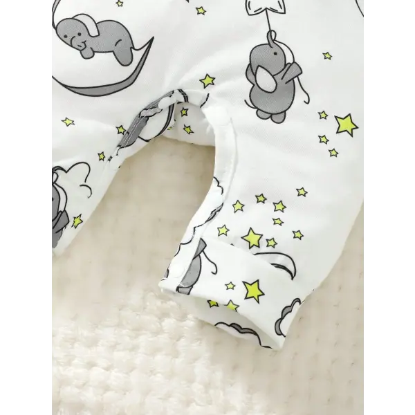 2pcs Baby Cute Cartoon Elephant Pattern Embroidery Long Sleeve Romper With Hat