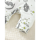 2pcs Baby Cute Cartoon Elephant Pattern Embroidery Long Sleeve Romper With Hat