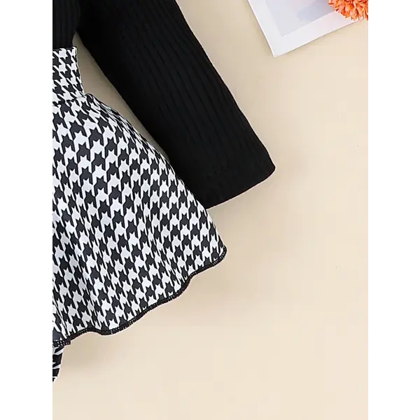 PCS Baby Girls Autumn Outfit – Cute Black Top Houndstooth Skirt & Hairband Set (0–1 Years)