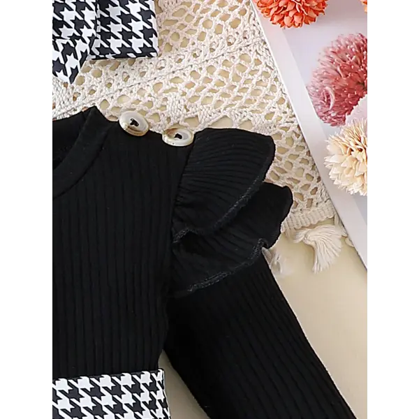 PCS Baby Girls Autumn Outfit – Cute Black Top Houndstooth Skirt & Hairband Set (0–1 Years)