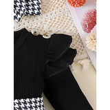 PCS Baby Girls Autumn Outfit – Cute Black Top Houndstooth Skirt & Hairband Set (0–1 Years)