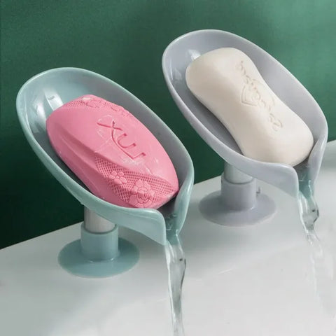 2PCS Leaf Shape Drain Soap Holder - Suction Cup Tray for Bathroom & Kitchen