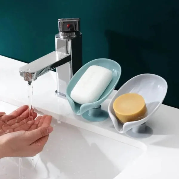 2PCS Leaf Shape Drain Soap Holder - Suction Cup Tray for Bathroom & Kitchen