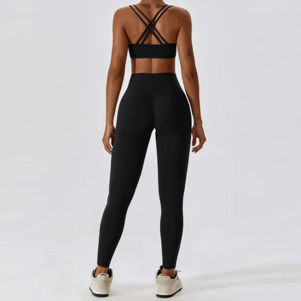 2PCS Women’s Nude Feel Yoga Set – Gym Sports Bra & Leggings Suit - Advanced Black Set-1 / XL / CHINA