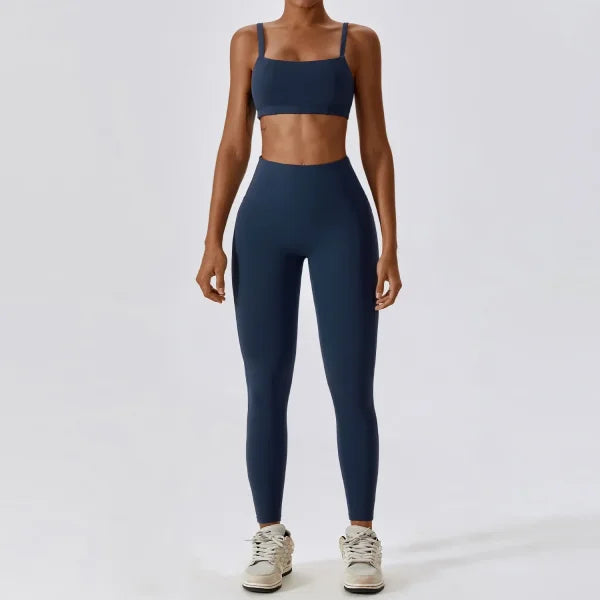 2PCS Women’s Nude Feel Yoga Set – Gym Sports Bra & Leggings Suit - Emblem Blue Set-2 / XL / CHINA