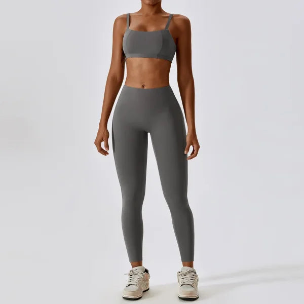 2PCS Women’s Nude Feel Yoga Set – Gym Sports Bra & Leggings Suit - Yuanshan Grey Set-2 / XL / CHINA