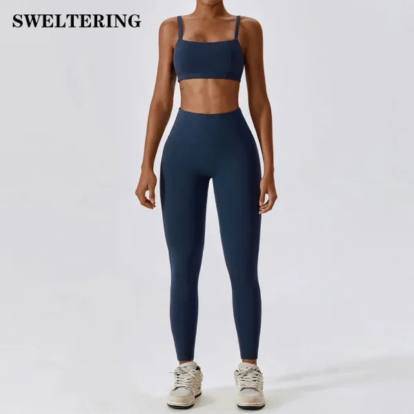 2PCS Women’s Nude Feel Yoga Set – Gym Sports Bra & Leggings Suit