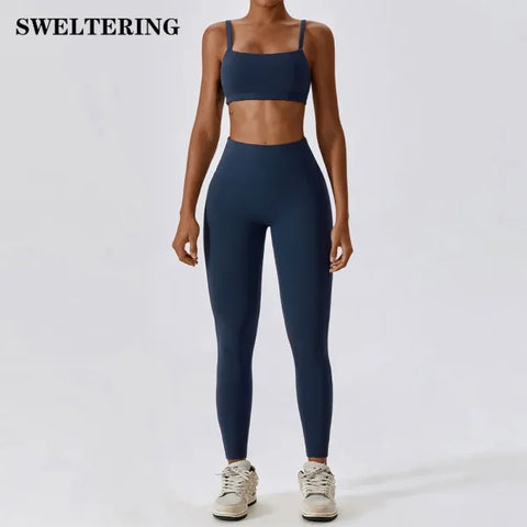 2PCS Women’s Nude Feel Yoga Set – Gym Sports Bra & Leggings Suit