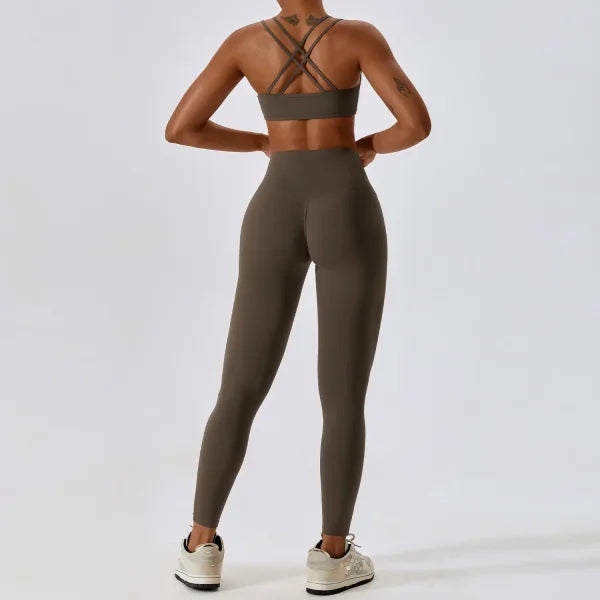 2PCS Women’s Nude Feel Yoga Set – Gym Sports Bra & Leggings Suit - Jiaocha Coffee Set-1 / XL / CHINA