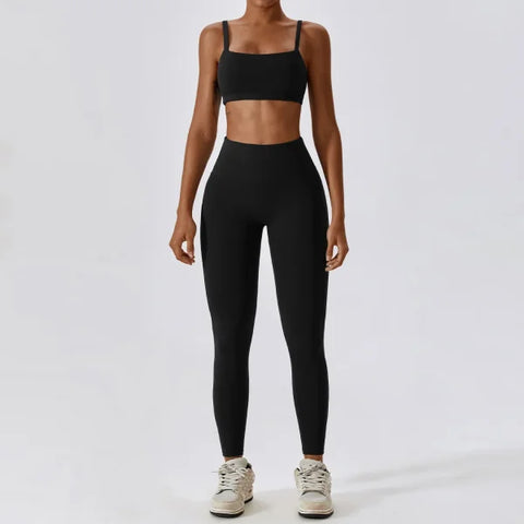 2PCS Women’s Nude Feel Yoga Set – Gym Sports Bra & Leggings Suit