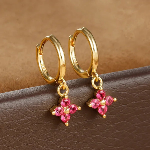 2PCS Zircon Flower Pendant Hoop Earrings - Simple Stainless Steel Jewelry - Himpall