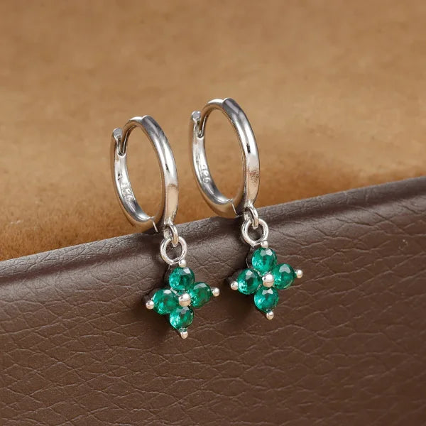 2PCS Zircon Flower Pendant Hoop Earrings - Simple Stainless Steel Jewelry - Himpall