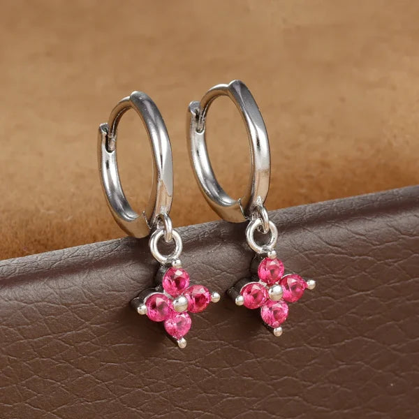 2PCS Zircon Flower Pendant Hoop Earrings - Simple Stainless Steel Jewelry - Himpall