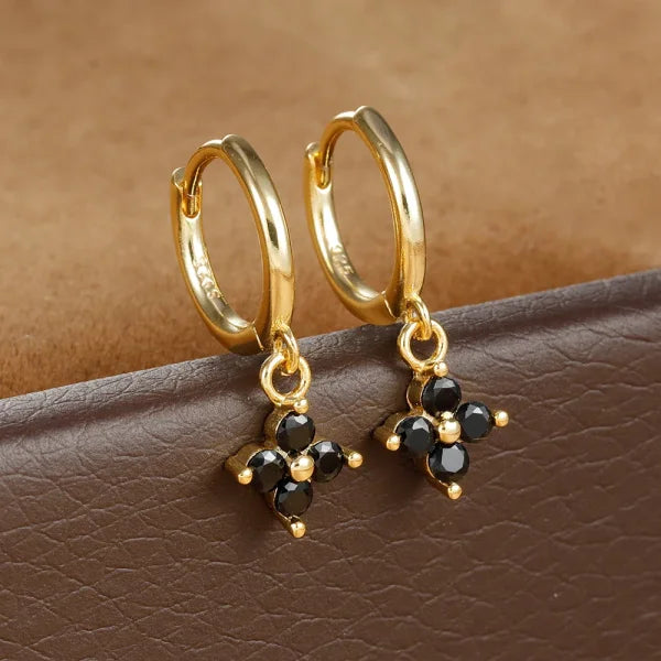 2PCS Zircon Flower Pendant Hoop Earrings - Simple Stainless Steel Jewelry - Himpall