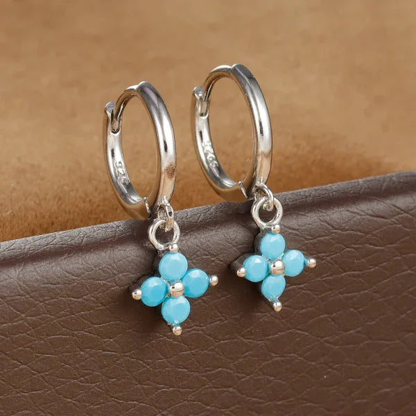 2PCS Zircon Flower Pendant Hoop Earrings - Simple Stainless Steel Jewelry - Himpall