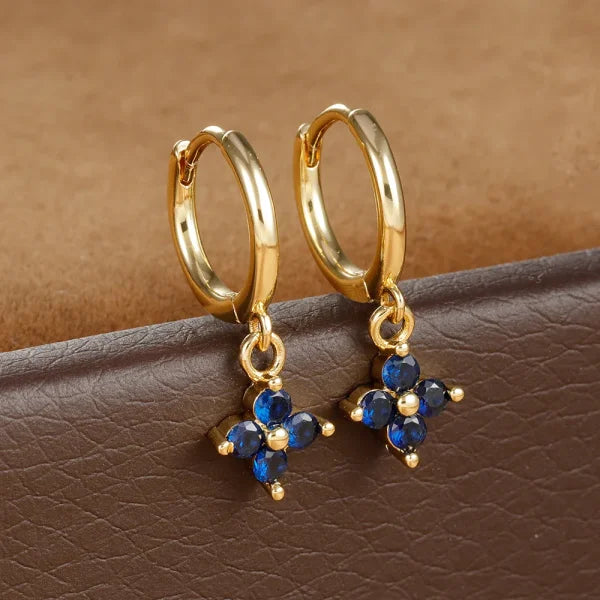 2PCS Zircon Flower Pendant Hoop Earrings - Simple Stainless Steel Jewelry - Himpall